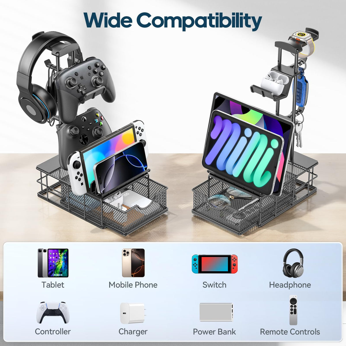 Headset Stand with Drawer and Cable Organizer
