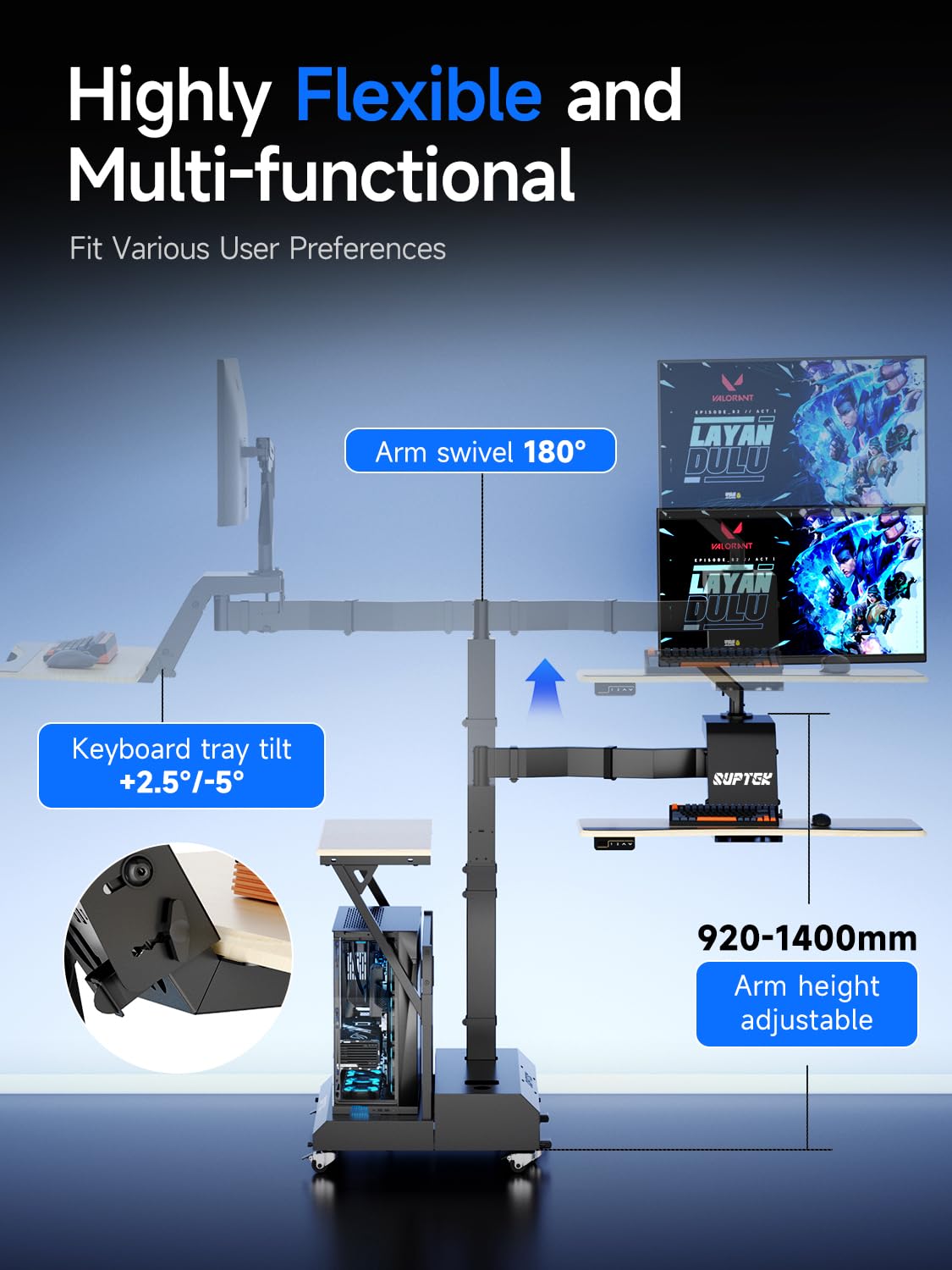 Mobile Electric Gaming Standing Desk