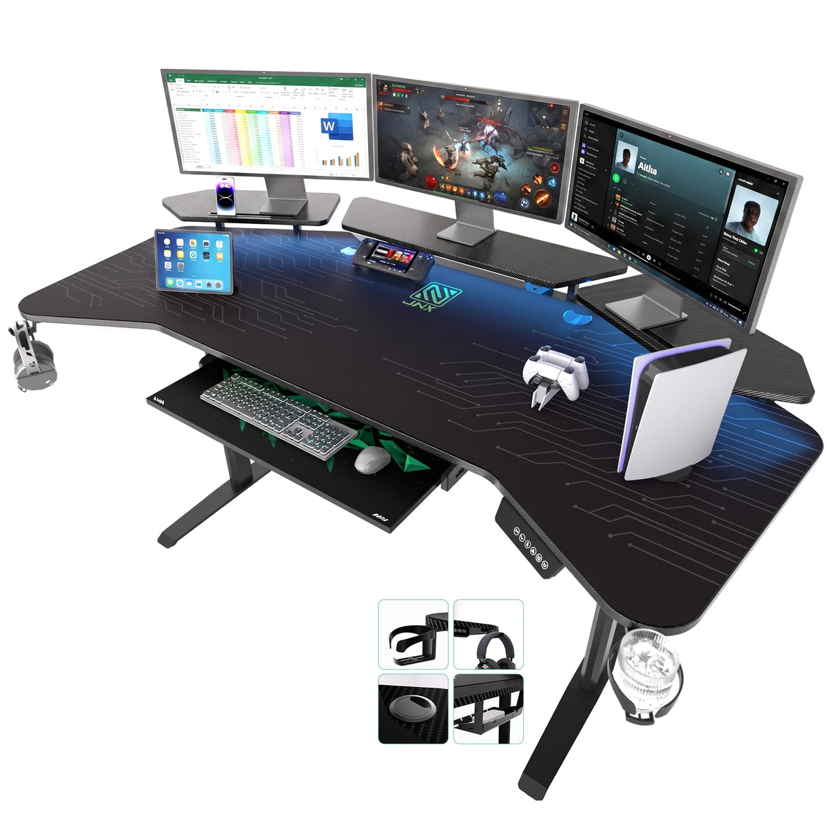 72-Inch RGB Height-Adjustable Gaming Desk