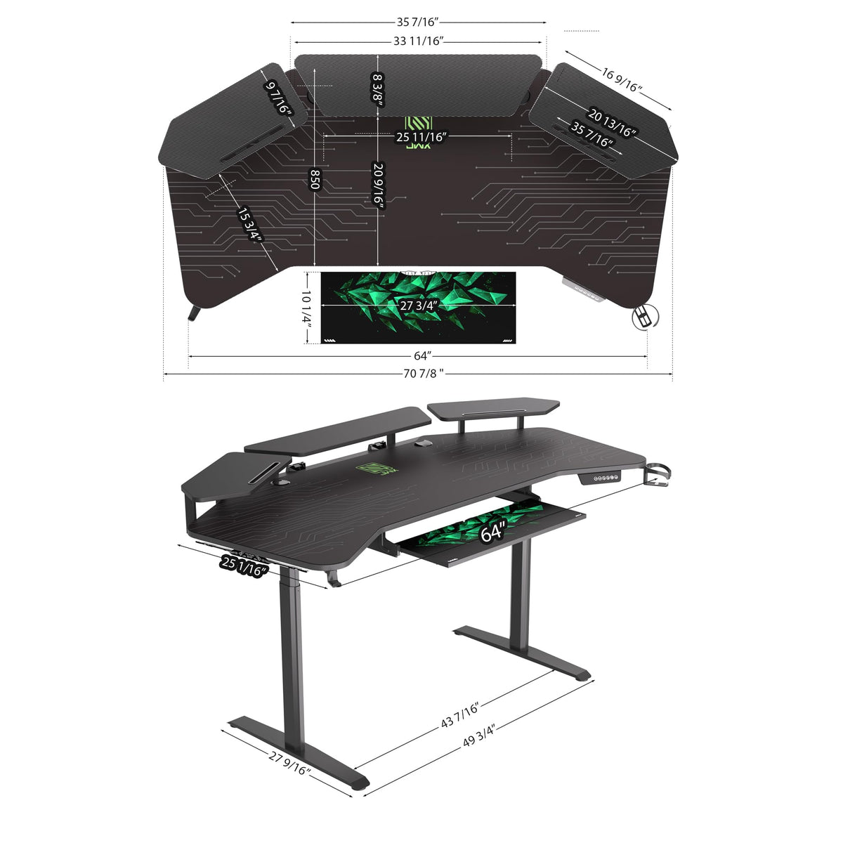 72-Inch RGB Height-Adjustable Gaming Desk