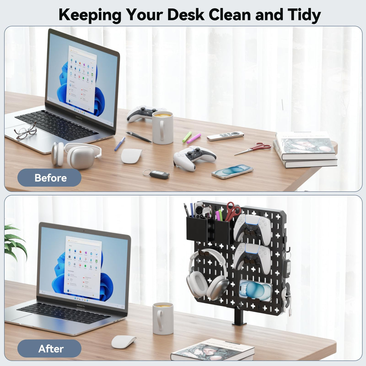 Clamp-On Seven-in-One Desk Pegboard