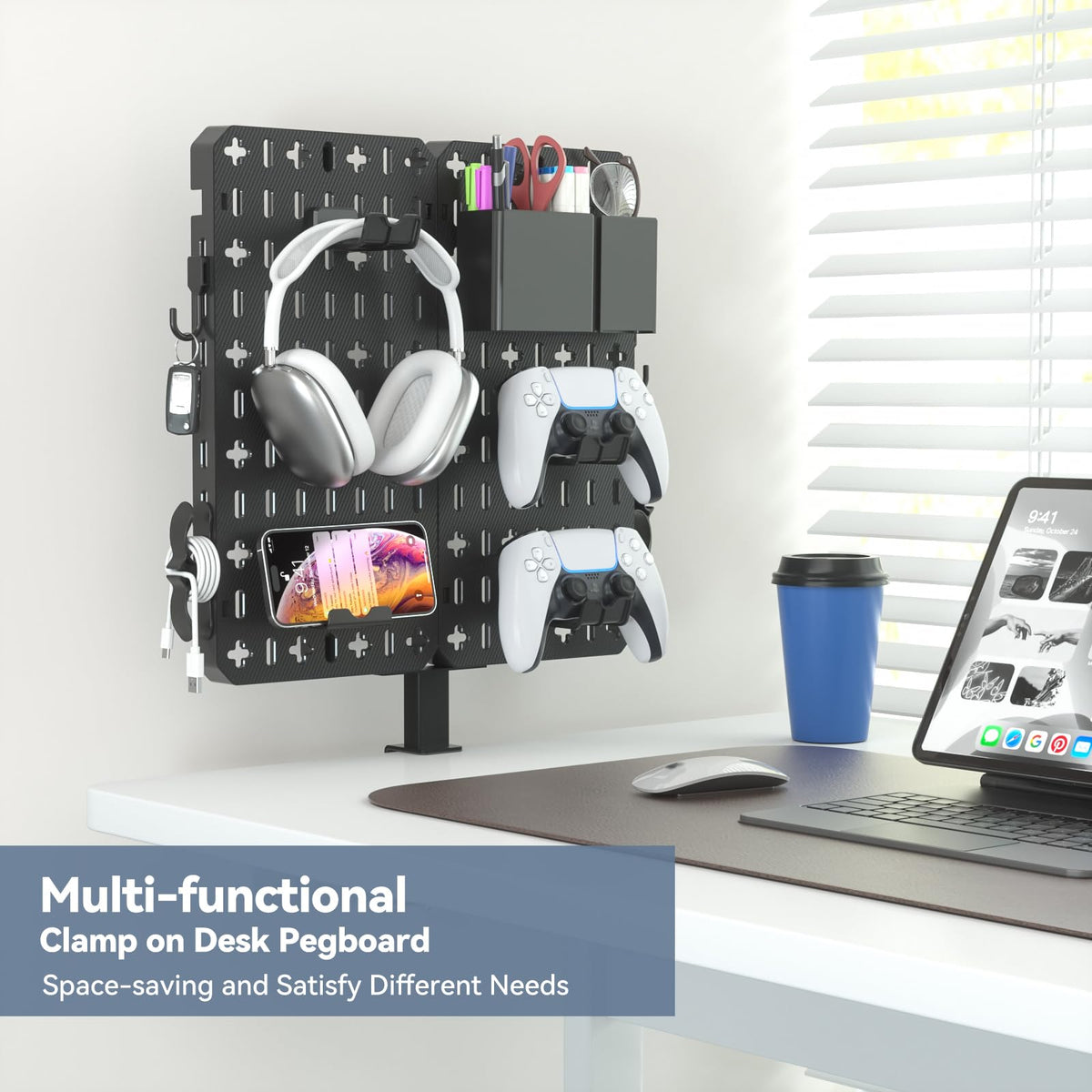 Clamp-On Seven-in-One Desk Pegboard