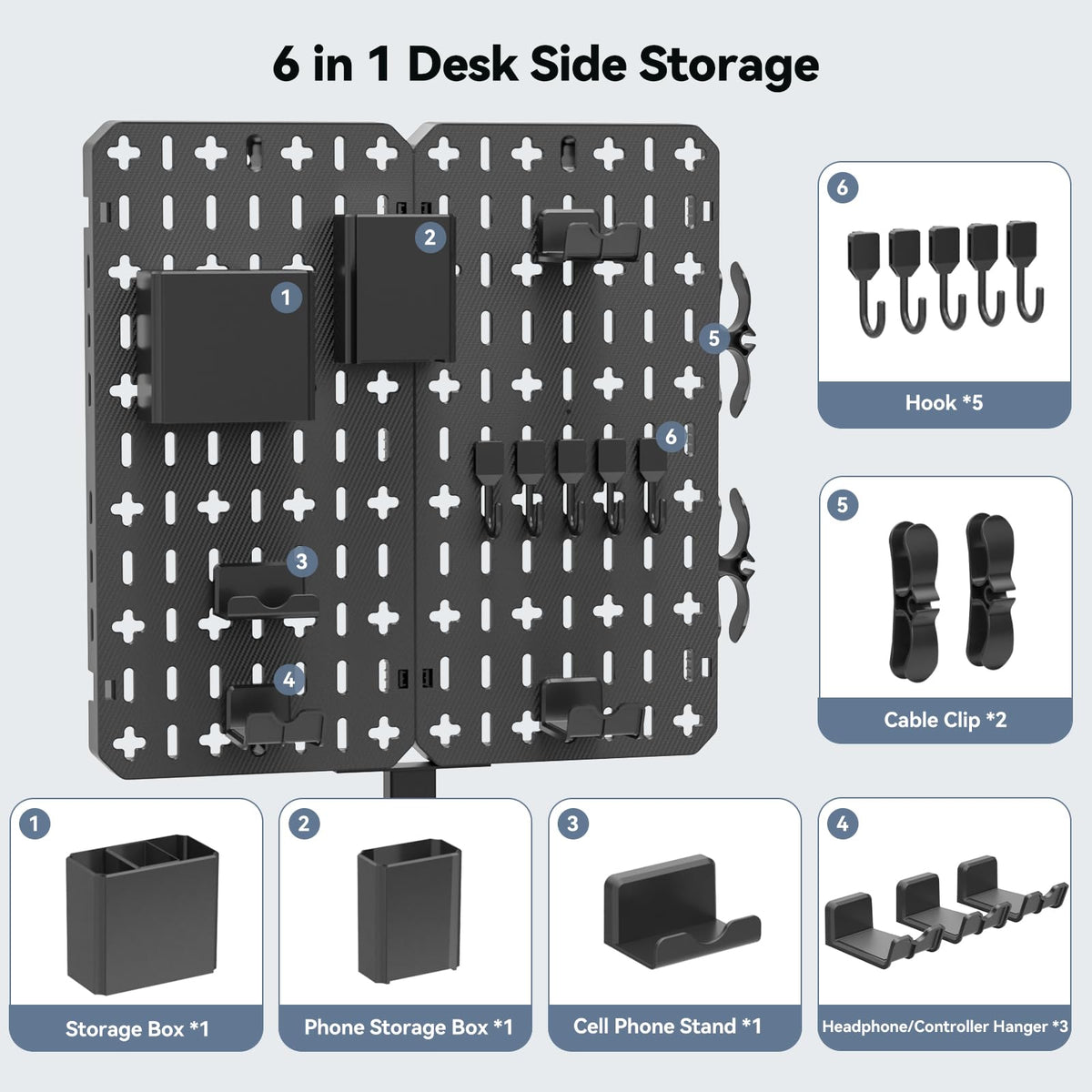 Clamp-On Seven-in-One Desk Pegboard