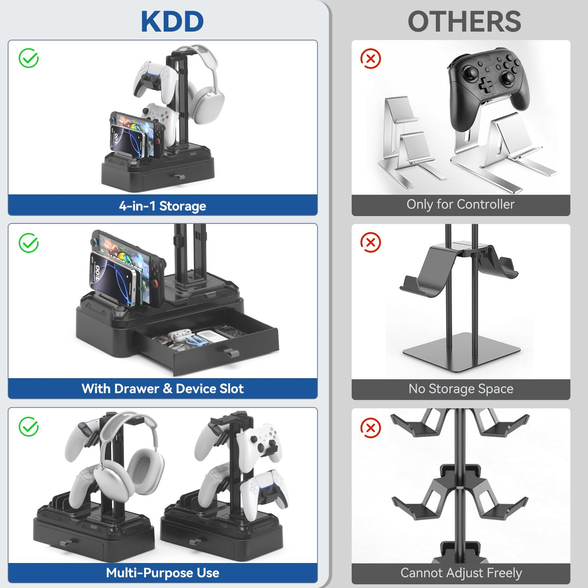 Rotating Headset Stand with Storage Drawer