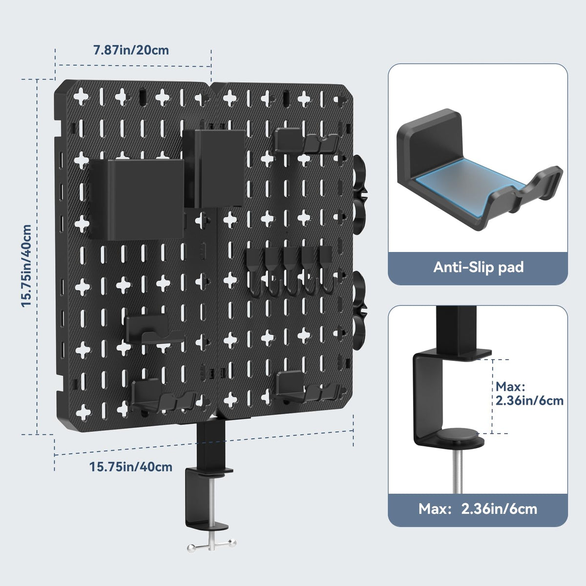 Clamp-On Seven-in-One Desk Pegboard