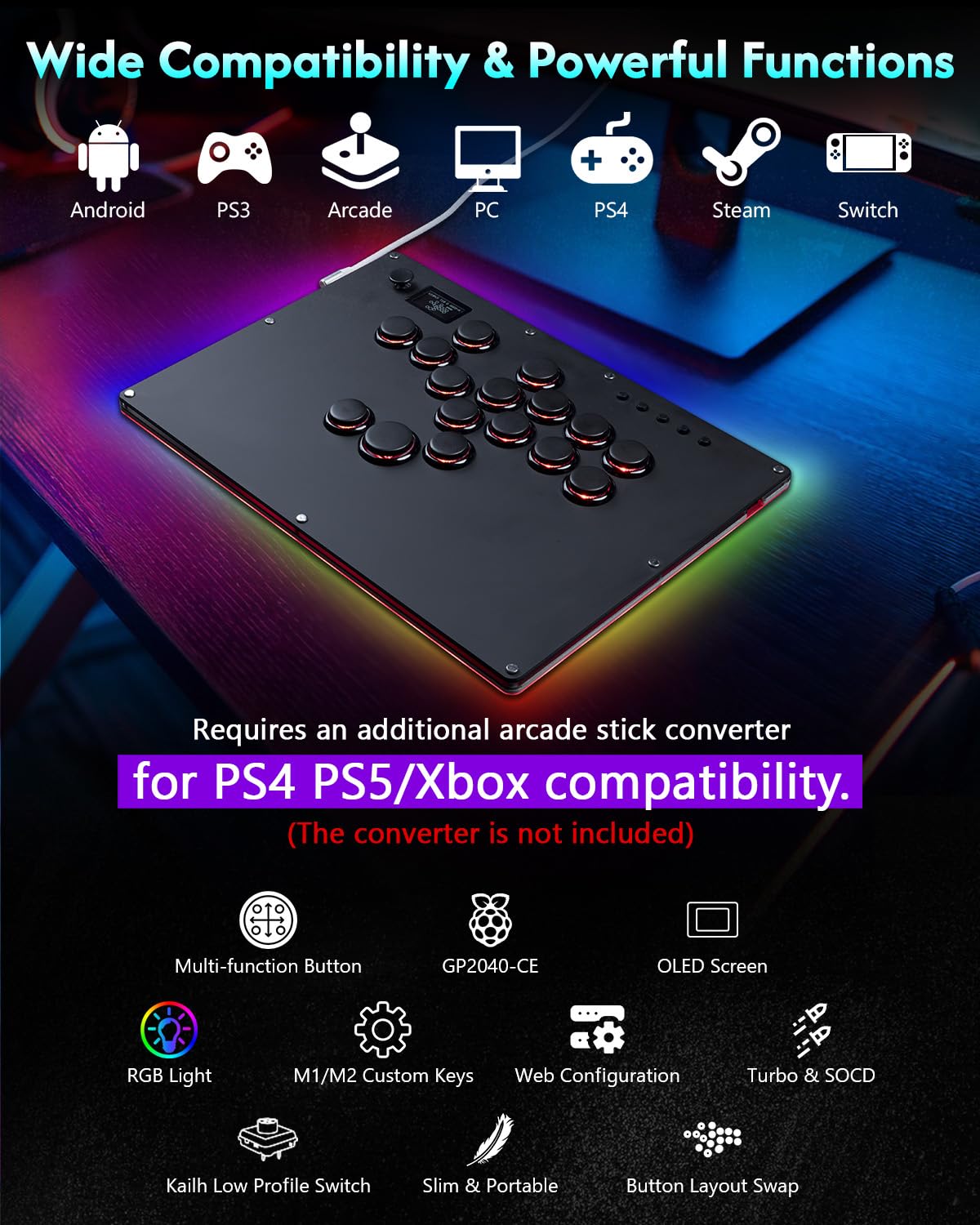 Leverless RGB Arcade Fight Controller