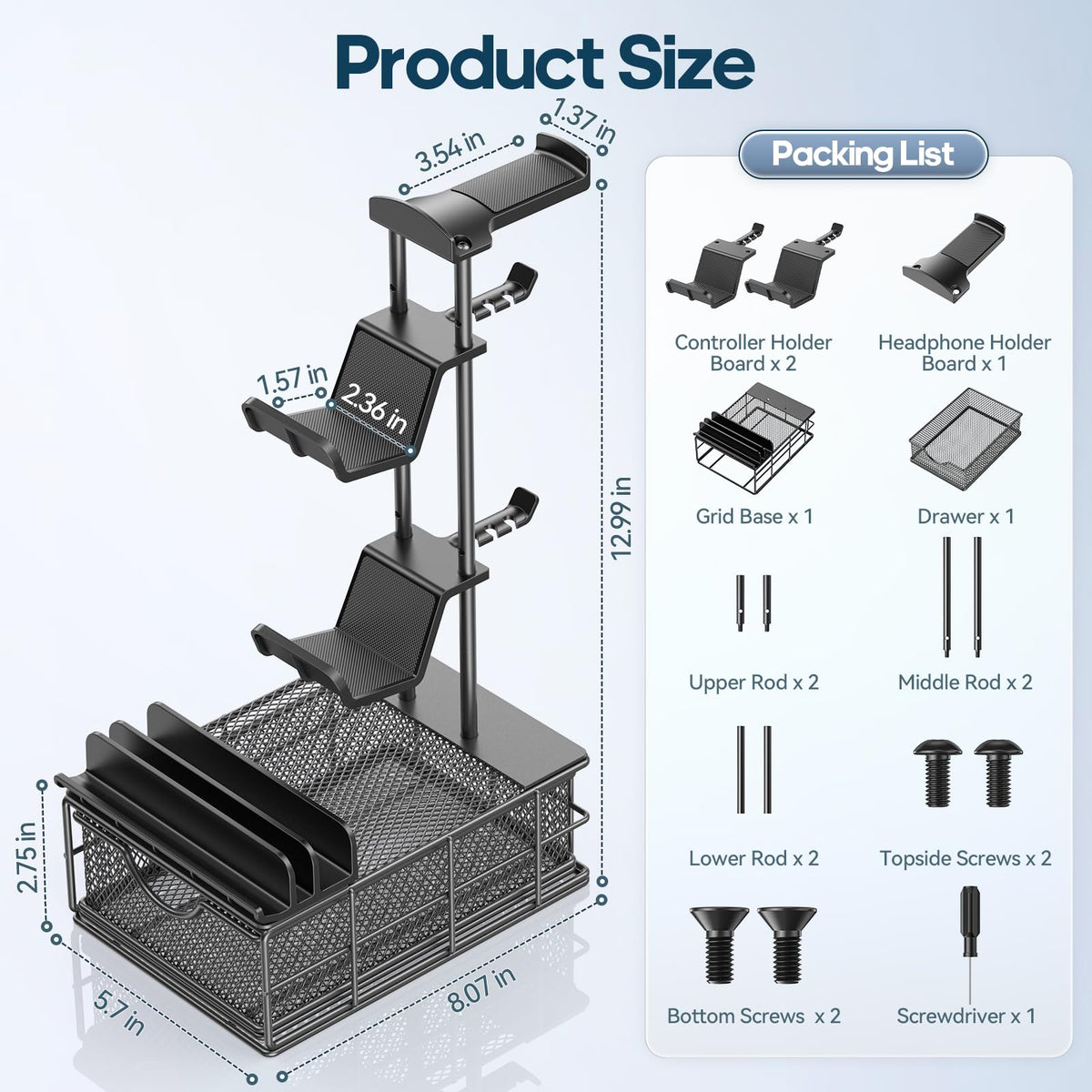 Headset Stand with Drawer and Cable Organizer