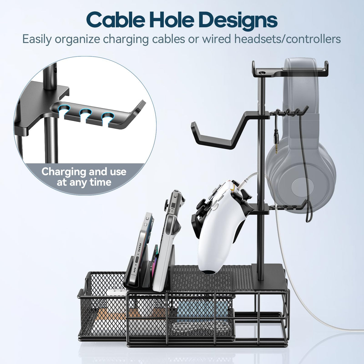 Headset Stand with Drawer and Cable Organizer