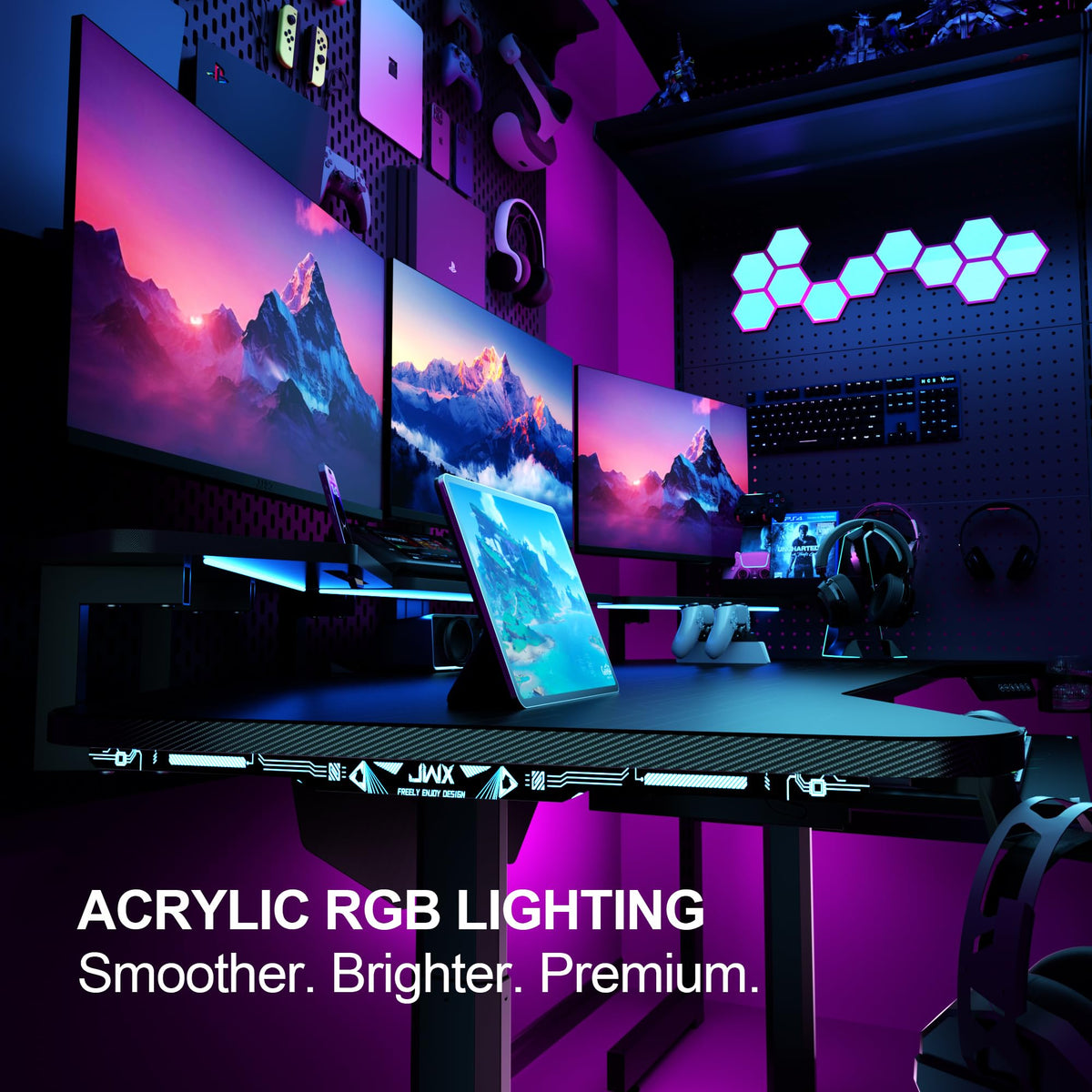 72-Inch RGB Height-Adjustable Gaming Desk