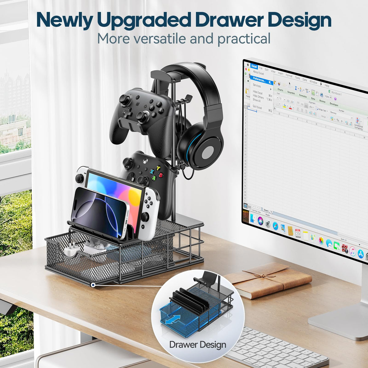 Headset Stand with Drawer and Cable Organizer