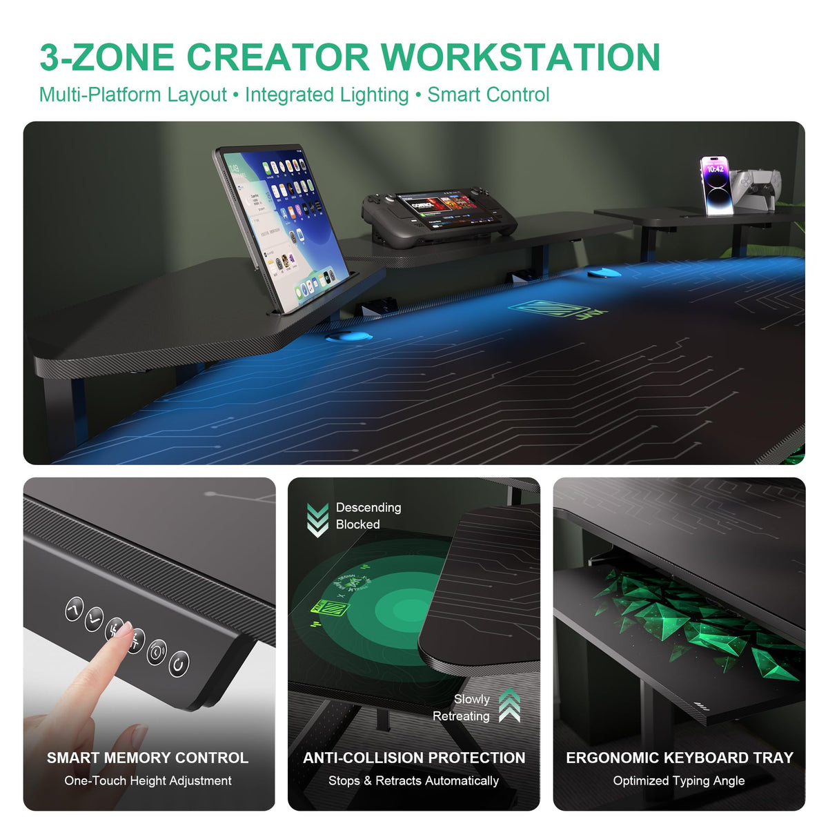 72-Inch RGB Height-Adjustable Gaming Desk
