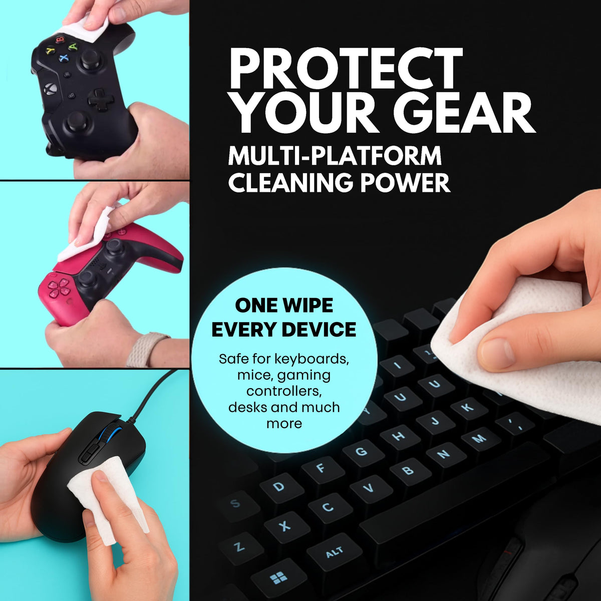 Electronic Gaming Gear Cleaning Wipes, 50-Pack